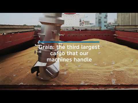 Grain unloading by Siwertell continuously ship unloader