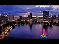 Lake Eola Park In Downtown Orlando Florida 4k Drone Sunset Footage