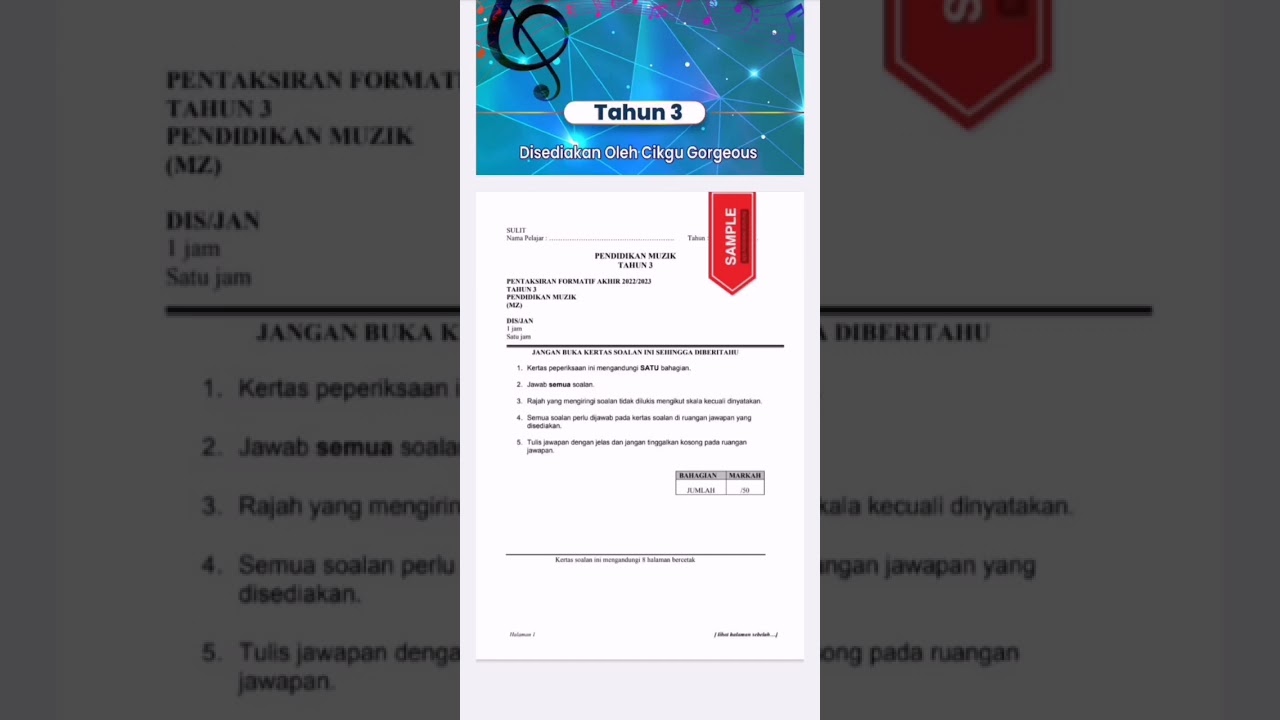 1 SET MODUL PENTAKSIRAN FORMATIF AKHIR 2022/2023 MUZIK TAHUN 3 (PERCUMA RPM) - BONUS WORD