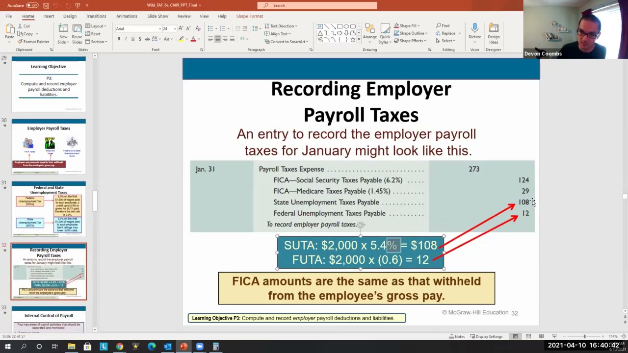 Payroll Tax Accounting 101 - Chapter 9 Spring '21 - Income Tax, FICA Tax, and Employer Tax
