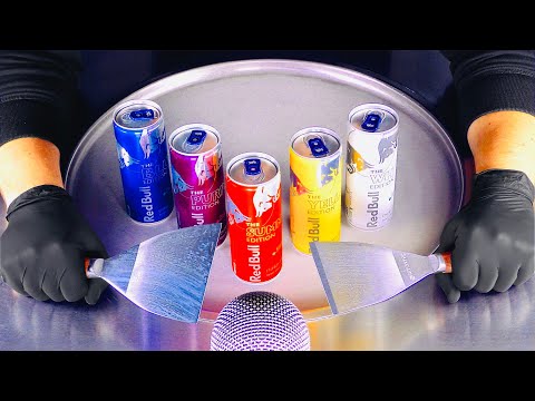 ASMR - Red Bull Ice Cream Rolls | crushing and mixing Energy Drinks to rolled Ice Cream - Food Art