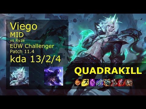 Viego Mid vs Ryze - EUW Challenger 13/2/4 Patch 11.4 Gameplay