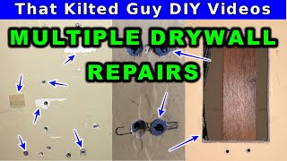 🔴 Repairing Drywall Anchor holes, Large Holes, Drywall Scrapes, Nail holes & matching Skip Trowel