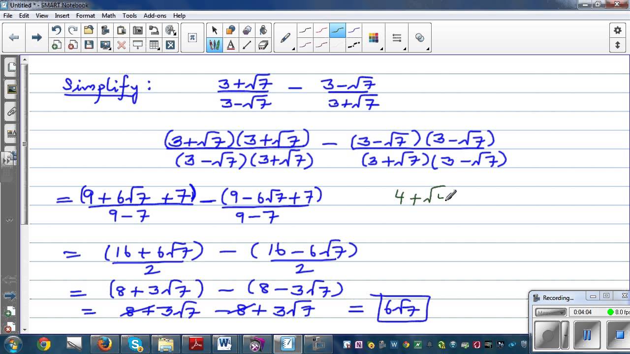 Simplifying fractions in surd form and checking the answer of calculator