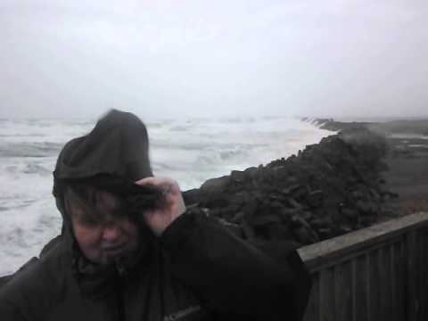 Crazy Winds blowing wife around on South Jetty at Oregon Coast Video