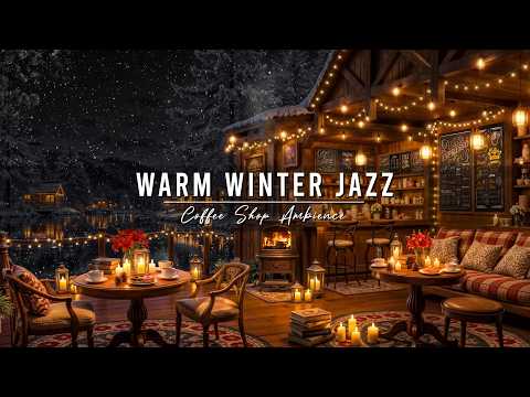 Warm Jazz Instrumental Music at Winter Coffee Shop Ambience ⛄ Jazz Relaxing Music & Gentle Snowfall