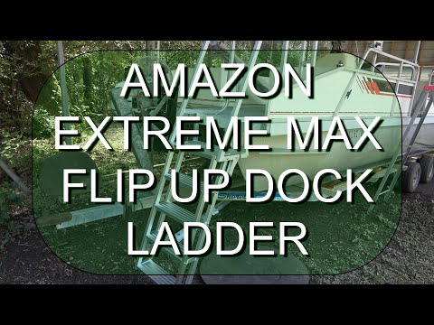 Pontoon Boat easy access ladder, Extreme Max Deluxe flip up dock ladder on a pontoon boat.