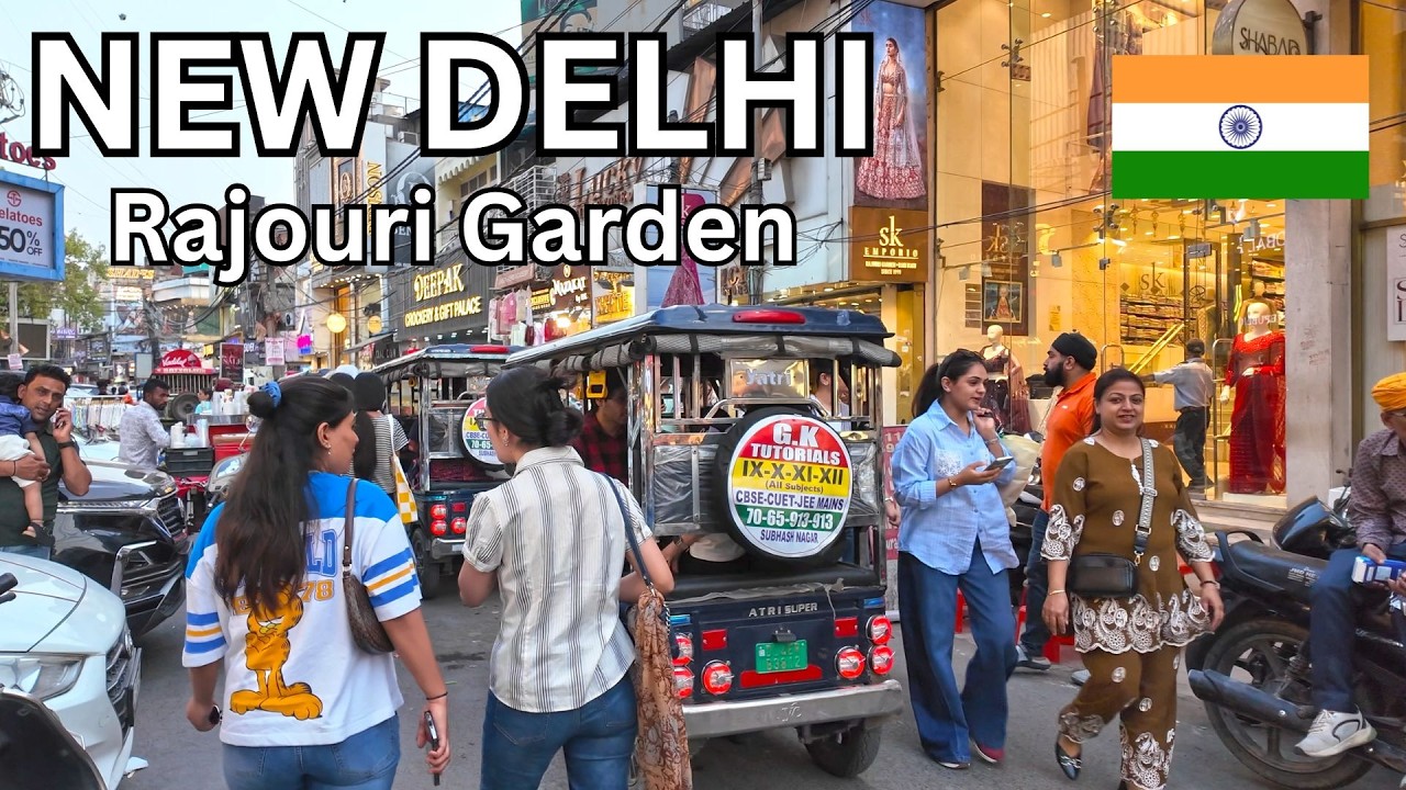 Immersive street-level walking tour through Rajouri Garden (Market), India, showcasing authentic urban landscapes, local architecture, and the vibrant atmosphere of the city's neighborhoods