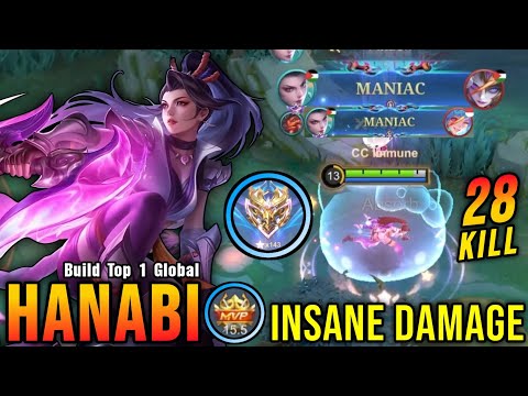 28 Kills + 2x MANIAC!! Insane DMG Hanabi Late Game No Boots Build - Build Top 1 Global Hanabi ~ MLBB