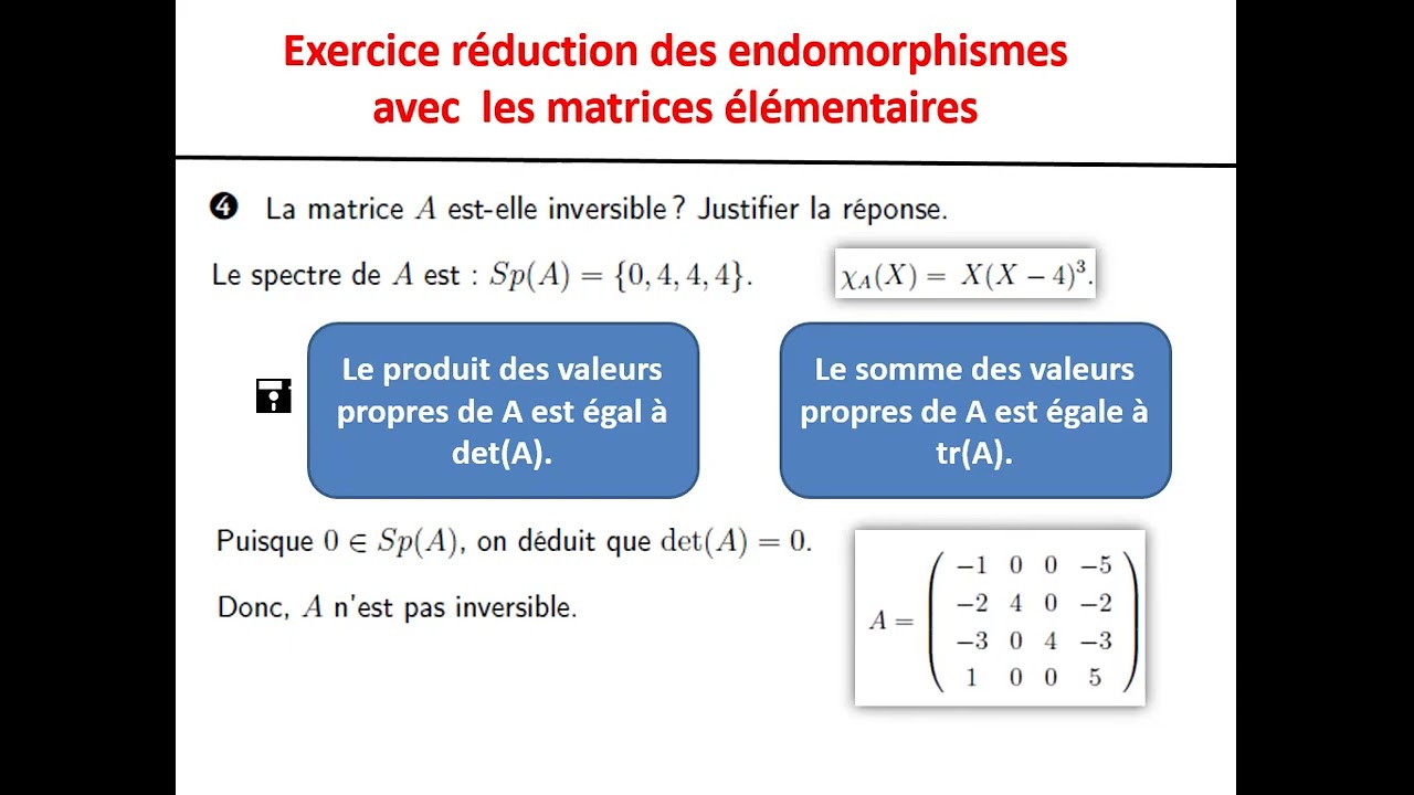 Exercice réduction des endomorphismes avec les matrices élémentaires ( matrice diagonalisable )