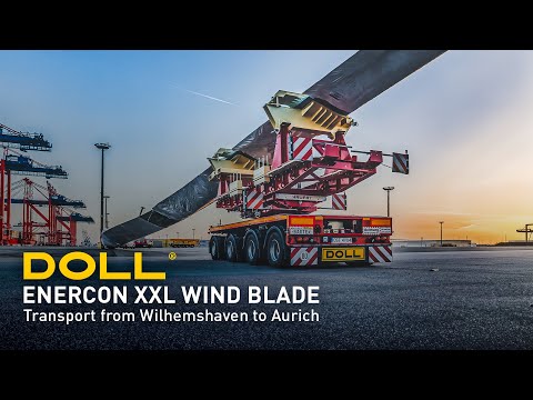 Transport of Enercon XXL wind blade prototype for E-175 EP5 turbine with DOLL