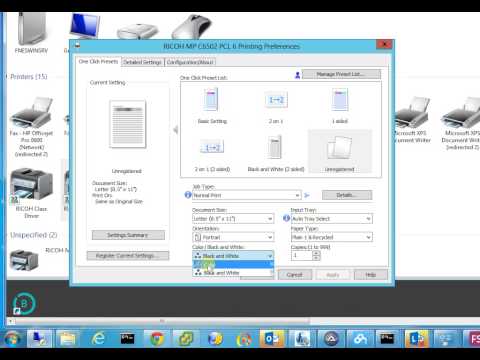 How to change printer default preference dual size, color or black white Ricoh MP6502