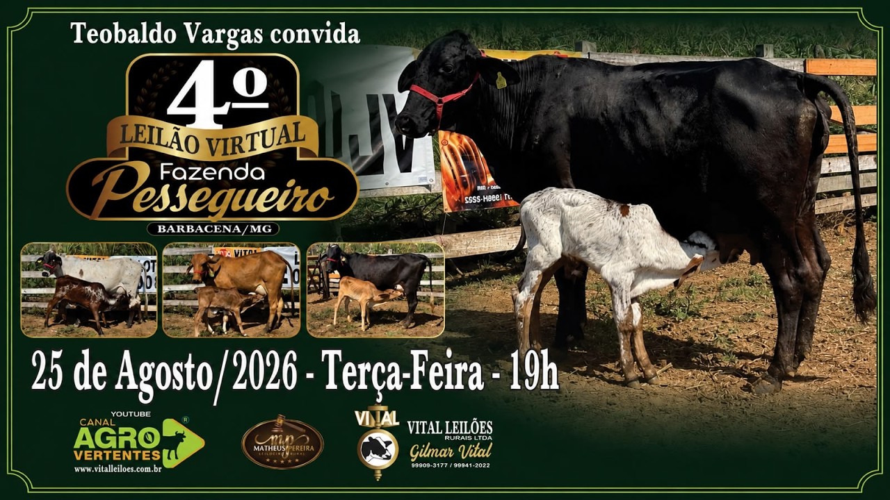 4º LEILÃO VIRTUAL FAZENDA PESSEGUEIRO - TEOBALDO VARGAS - BARBACENA/MG - 25/08/2026