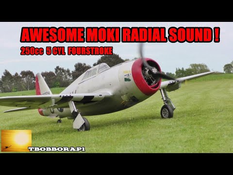 MOKI 250cc 5 CYL RADIAL - CARF RC 1/4 SCALE P-47 THUNDERBOLT RUN UP & TAXI - LEE & DEANO -  2020