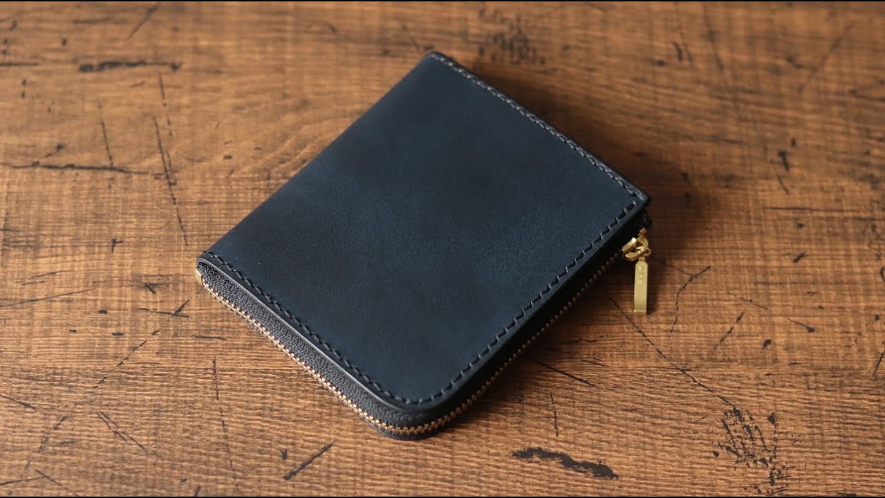 [Free pattern]L-shaped zipper wallet with gusset/leathercraft/DIY/Handmade/How to make