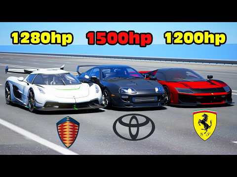 1500HP Toyota Supra vs Koenigsegg Jesko vs Ferrari F80 DRAG RACE