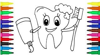How to draw Tooth, Toothpaste and a Toothbrush | step by step easy drawing | Coloring for toddlers