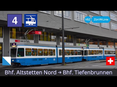 🇨🇭Zürich VBZ Tramlinie 4 | Bahnhof Altstetten Nord - Bahnhof Tiefenbrunnen [4K]