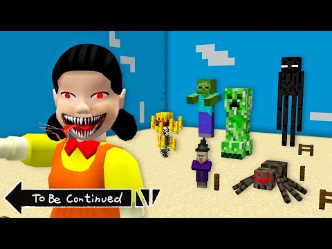 THE SCARIEST DOLL SQUID GAME WITH MINECRAFT MOBS in Minecraft - Coffin Meme