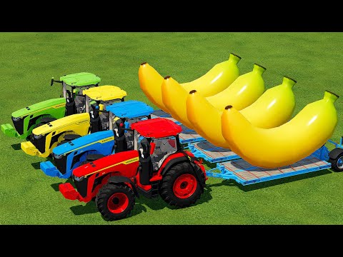 TRANSPORT BANANAS WITH COLORED JOHN DEERE TRACTORS & SCANIA TRUCK - Farming Simulator 22