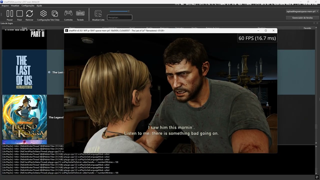shadPS4 v0.18.1 WIP pr-5047 - sparse-mem-pt1 16d5f39 | CUSA00557 The Last of Us™ Remastered 01.00