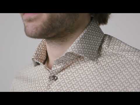 Easy care katoenen print overhemd in herfstbruin