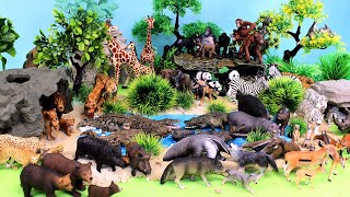 Families of Safari Animal Figures Collection on Jungle Diorama
