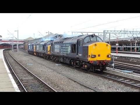 DRS 37607, 37611, 37682 on Gresty Bridge to Derby R.T.C at Crewe 1/2/2014