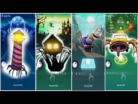 Lighthouse Monster  vs House Head vs Spider Thomas vs Car Eater Tiles Hop EDM Rush!