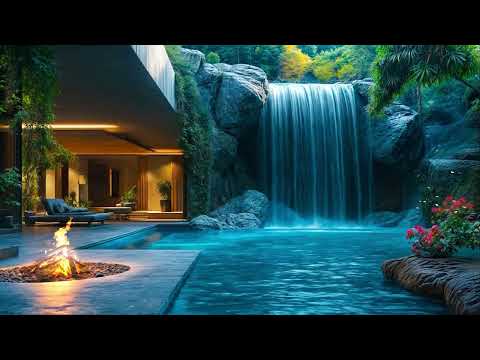 🌿 Find Stillness in a Luxury Waterfall Villa | Pool & Waterfall Ambience for Focus & Sleep