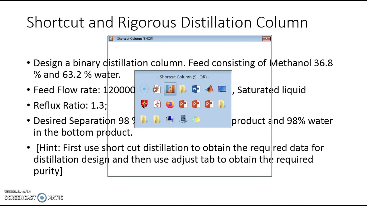 Simulation of Shortcut Distillation Column in CHEMCAD