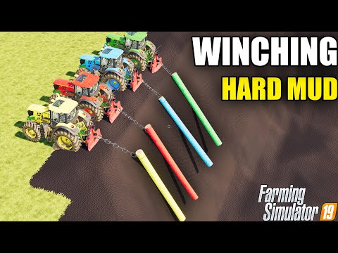 WINCH OF COLORS ! COLORS FORESTRY ON HARD MUD HOLE ! WINCHING WOOD w TRACTOR ! Farming Simulator 19