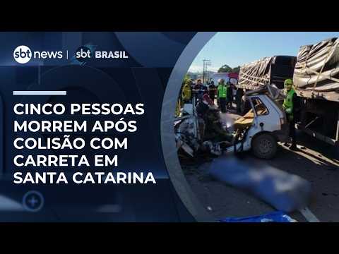 Colisão grave de carro com carreta mata 5  pessoas no Alto Vale do Itajaí (SC)  | #SBTBrasil