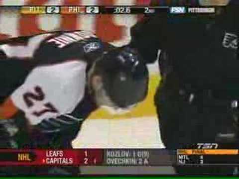 Laraque Hits Downie - Pens vs. Flyers - Jan 24 08
