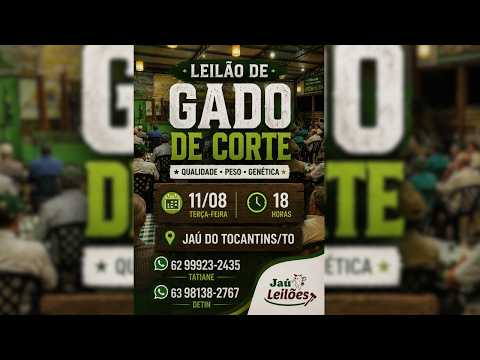 LEILÃO GADO DE CORTE  - JAU LEILÕES  - JAU DO TOCANTINS  - 11 / 08 / 2026