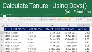 Calculate Tenure in Excel with Days Function