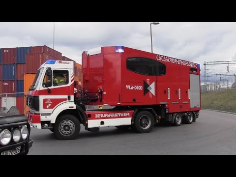 Norwegian fire truck escorting fire truck convoy from Austria