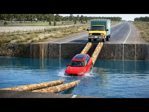 Cars vs Impossible Log Bridge Challenge #3 in BeamNG Drive!