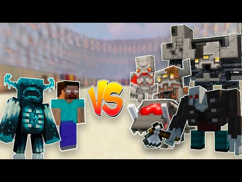 WARDEN and HEROBRINE vs CrimsonSteve's more mobs - Minecraft