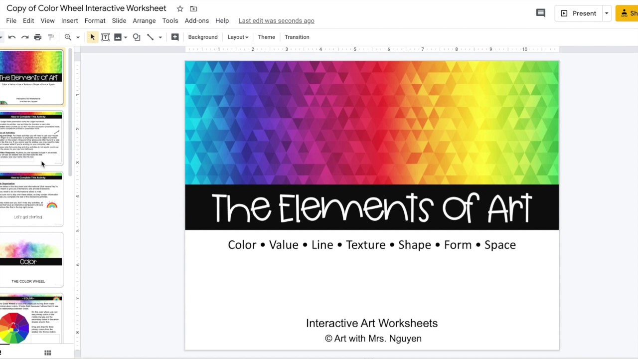 Elements of Art Interactive Worksheets: Color