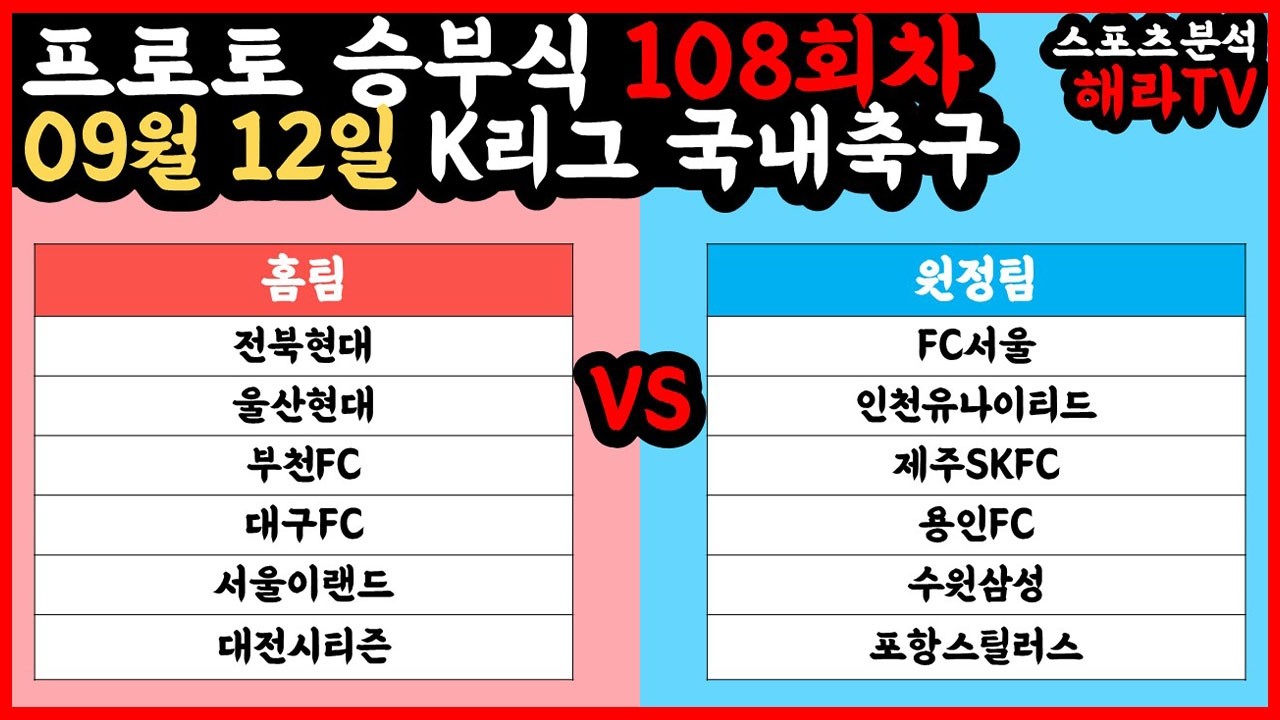 축구분석 09월 12일 K리그분석 국내축구분석 스포츠분석 승부식 승무패 프로토 토토