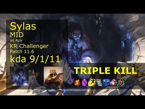 Sylas Mid vs Azir - KR Challenger 9/1/11 Patch 11.6 Gameplay // [롤] 사일러스 vs 아지르 미드