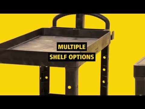 Product video for Heavy-Duty Ergo Handle Utility Cart with Pneumatic Casters, Lipped Shelf, Medium, 500 lb. Capacity - Black