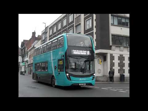 Repainted Enviro 400 MMC Arriva Kent and Surrey 6520 YX17NEN on 8 Departing at Maidstone The Cannon