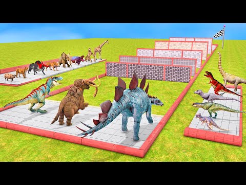 Dinosaurs and Animal Race Through Blocks - Animal Revolt Battle Simulator