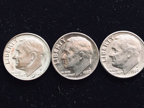 US 1980 Dime United States Proof S along with P and D Mintmarks - Look at the 1980S 10 Cents Coin
