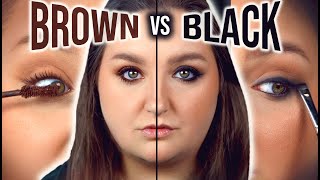 UM.. WOW! BLACK VS BROWN MAKEUP! SIDE BY SIDE COMPARISON - Brown vs Black Mascara & Eyeliner