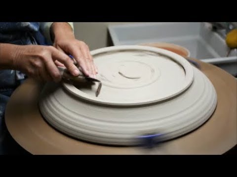 Trimming an Undercut Double Footring (for Hanging) on huge Platter on the Wheel- Part 2