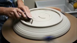 Trimming an Undercut Double Footring (for Hanging) on huge Platter on the Wheel- Part 2
