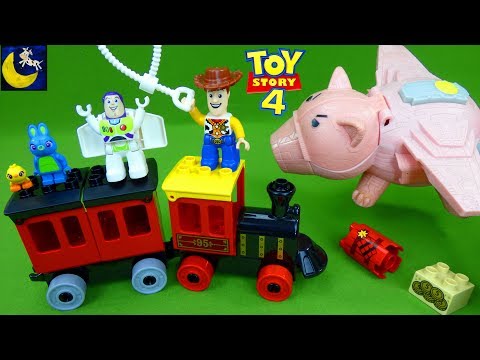 Toy Story 4 Toys Lego Duplo Train Bunny Ducky Funny Toy Stories for Kids Imaginext Pizza Planet Set